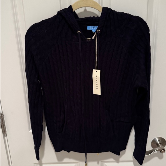 Burgess Dark Blue Cable Knit Hoodie Size M NWT - Picture 1 of 10